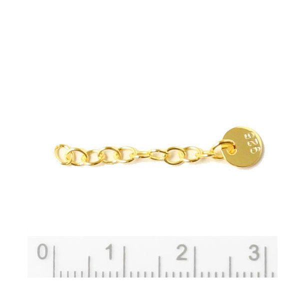 Jewelry chain extender with 6mm 925-hallmark coin pendant, gold-plated silver, length 3cm, 1pc