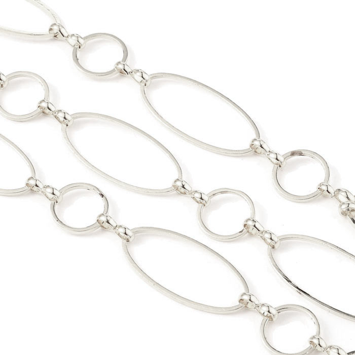 Kette, Oval- und Rundglieder, Messing versilbert, 25 mm und 10 mm, 50 cm
