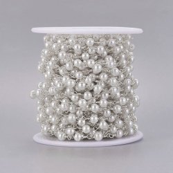 Kette mit wei&szlig;en Perlen, versilbertes Messing, Perlendurchmesser 3 mm, 50 cm