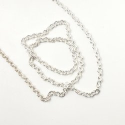 Cable chain, AR100, silver-plated brass, thread 1mm, link width 4 mm, 50cm