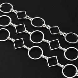 Kette, mit runden (12mm) und quadratischen Gliedern (8x8mm), Flachdraht, Messing versilbert, 50 cm