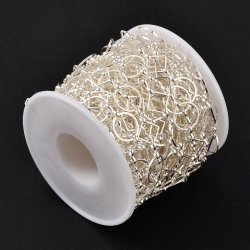 Kette, mit runden (12mm) und quadratischen Gliedern (8x8mm), Flachdraht, Messing versilbert, 50 cm