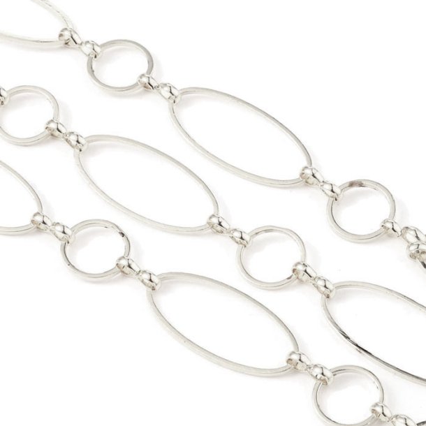 Chain, Oval and round link, flat wire, silver plated brass, 25 mm and 10 mm, 50 cm