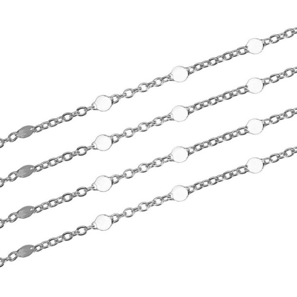Anchor chain with small coins, silver-plated brass, 1-1.5 mm, 1 metre