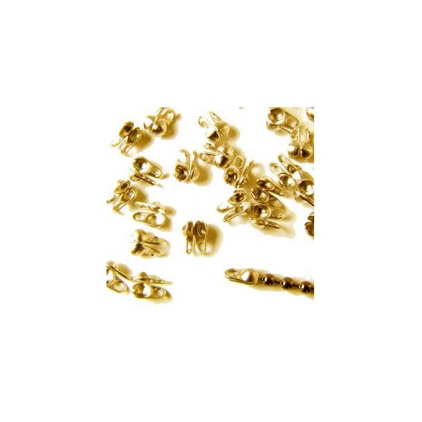 Bead tip, clamp-on with loop, used for 2-3mm ball chain or knots, gilded brass, 25pcs.