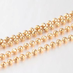 Ball chain, facetted, gold-plated brass, with connector, 1.5mm, 1m.
