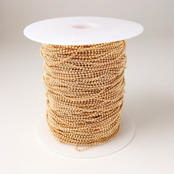 Ball chain, full spool with connectors, facetted, gold-plated brass, 1.5mm, 100m.