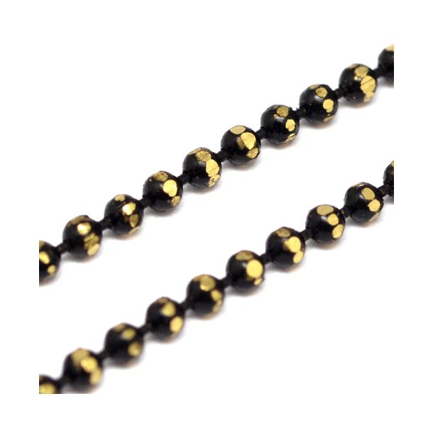 Ball chain, gold-faceted, black, 1.5mm, 1m.
