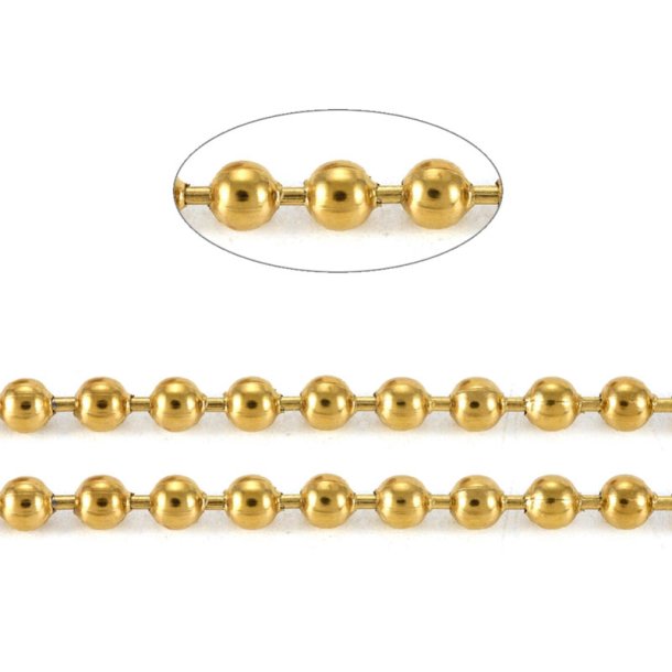 Ball chain, gilded brass, 3mm. 2 pcs chain connector included, 1 m
