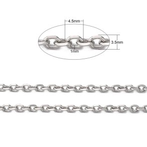 Ankerk�de, diamant-cut facetteret, rustfrit st�l, 4,5x3,5x1 mm, 1 m