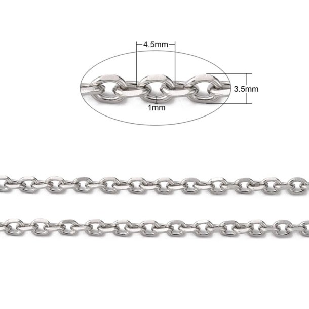 Ankerk�de, diamant-cut facetteret, rustfrit st�l, 4,5x3,5x1 mm, 1 m
