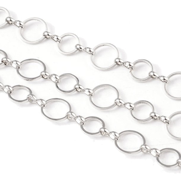 Large-small chain link, round links, flat wire, platinum color brass, 10x8x1mm, 50 cm