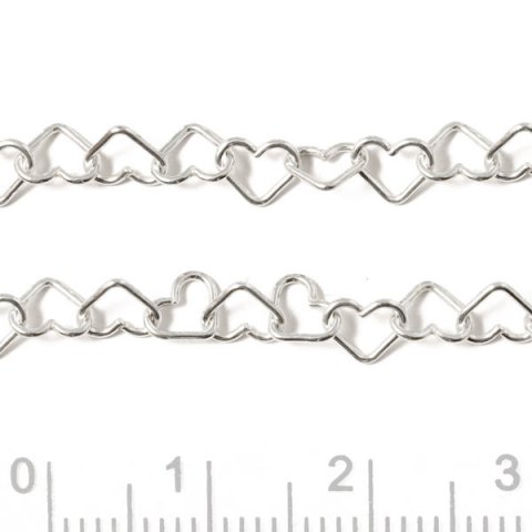 Hjertekæde, sølv, ledstørrelse 5,6x4,4x0,6 mm, 50 cm, v. flerkøb lev. i 1 stykke