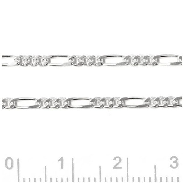 Figaro chain with faceted, Sterling silver, 0,60mm, 50cm