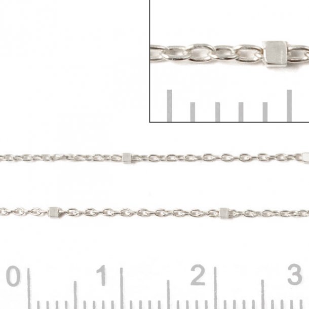 Fine anchor chain with cubes, AR25 Saturn, Sterling silver, joint size 0.25x0.8x1.2 mm, 50 cm.