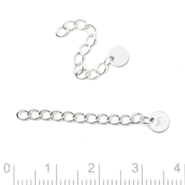 Chain extender, 2.5cm with 5mm 925-mark pendant, silver, 1pc