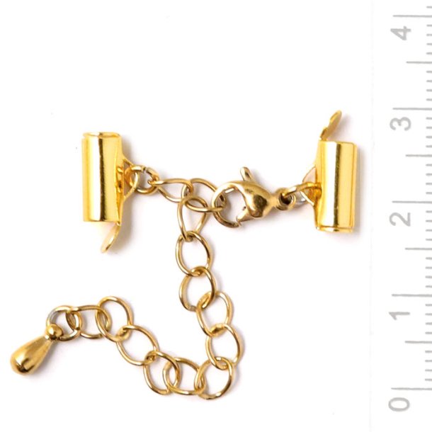 Complete end piece set with clasp for woven bracelets, gold plated brass, 10x4mm, 1 set