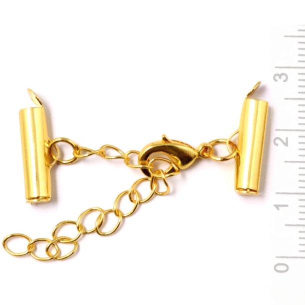 Complete end piece set with clasp for woven bracelets, gold plated brass, 13x4mm, 1 set