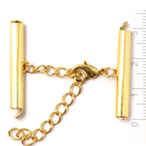 Complete end piece set with clasp for woven bracelets, gold plated brass, 28x4mm, 1 set