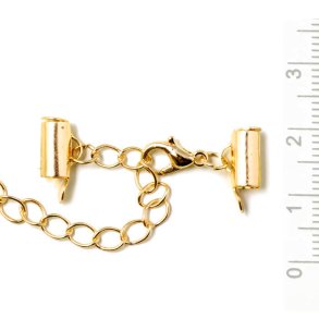 Complete end piece set with clasp for woven bracelets, golden, brass, 8x4mm, 1 set