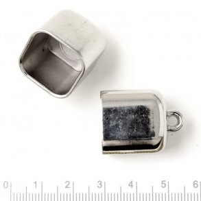 Cord end, X-large, square shaped, acrylic, silver coloured, hole size 17x17mm, 2pcs.