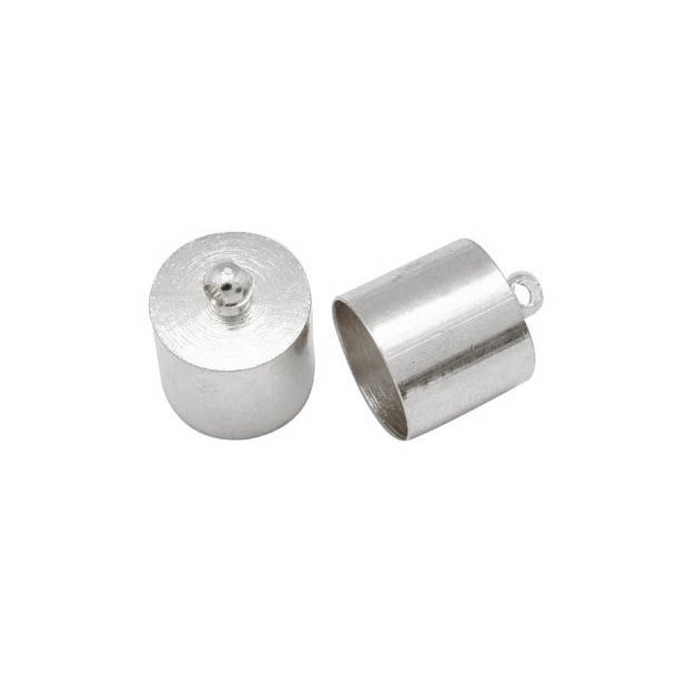 Cord end, large, silver plated brass, glue-in end, hole size 12-13mm, 4pcs.