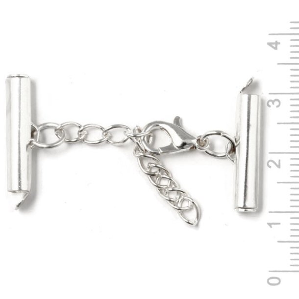 Complete end piece set with clasp for woven bracelets, silver plated, 20x4mm, 1 set