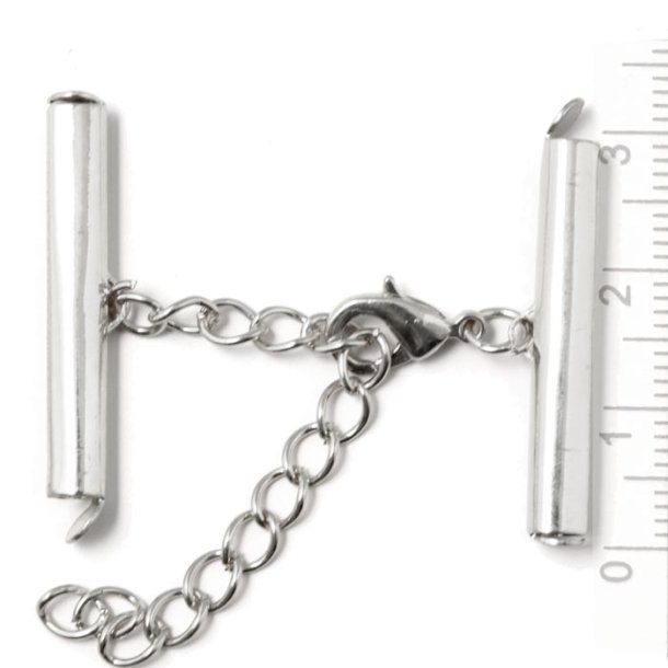 Complete end piece set with clasp for woven bracelets, silver plated, 28x4mm, 1 set