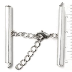 Komplettes Abschluss mit Schliee fr geflochtene Armbnder, versilbert, 40x4mm, 1 Satz