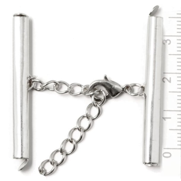 Complete end piece set with clasp for woven bracelets, silver plated, 40x4mm, 1 set
