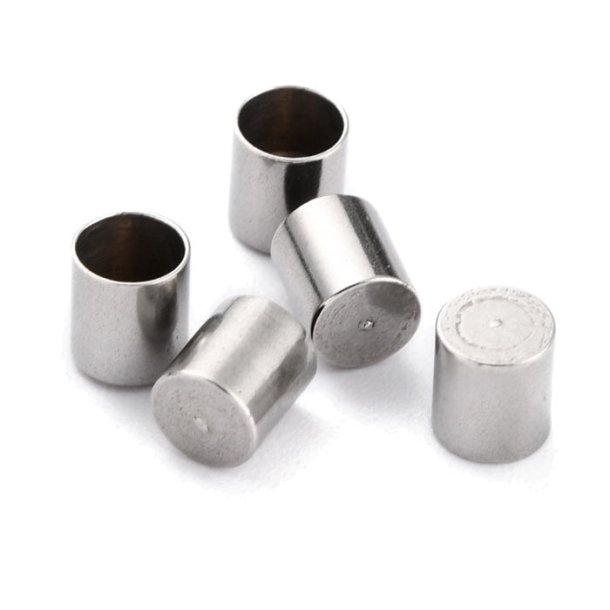 Cord end without loop, steel, with flat end, 5x4,5 mm, hole 4 mm, 6 pcs