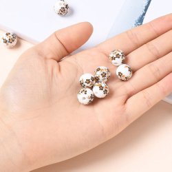 Porzellanperle, wei&szlig; mit braun-gelben Blumen, rund, 12 mm, 4 St&uuml;ck