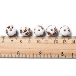 Porzellanperle, wei&szlig; mit braun-gelben Blumen, rund, 12 mm, 4 St&uuml;ck