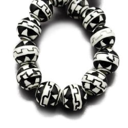 Porzellanperle, Schwarz-Wei-Muster, 12 mm, 4 Stk