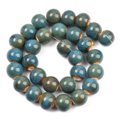 Ceramic bead, blue-brown speckled round, 12 mm, 6 pcs