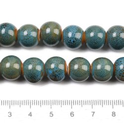 Ceramic bead, blue-brown speckled round, 12 mm, 6 pcs