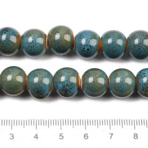 Ceramic bead, blue-brown speckled round, 12 mm, 6 pcs