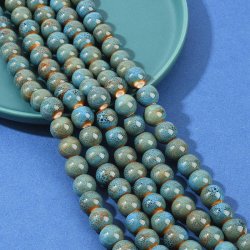 Ceramic bead, blue-brown speckled round, 12 mm, 6 pcs