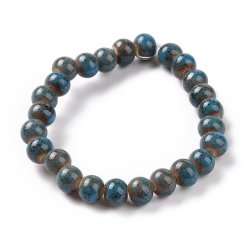 kleine Keramikperle, blau-braun gesprenkelt, rund, ca. 6 mm, ca. 59 Stck