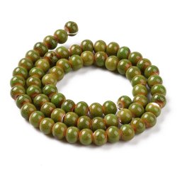 Ceramic bead, yellow-green speckled, round, appx. 12 mm, appx. 30 pcs