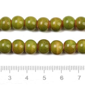 Ceramic bead, yellow-green speckled, round, 8 mm, 10 pcs