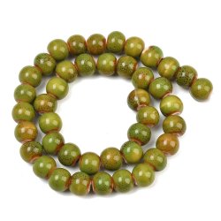 Ceramic bead, yellow-green speckled, round, 8 mm, appx. 40 pcs