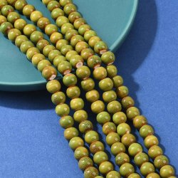 Ceramic bead, yellow-green speckled, round, 8 mm, appx. 40 pcs