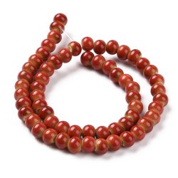 kleine Keramikperle, orange-rot gesprenkelt, rund, ca. 6 mm, ca. 59 Stck