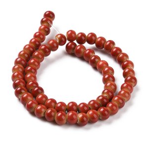 small ceramic bead, orange-red, speckled, round, 6 mm, appx. 59 pcs