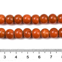 Ceramic bead, orange-red, speckled, round, 8 mm, 10 pcs