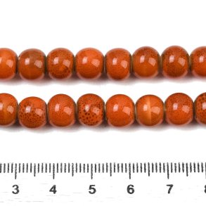 Ceramic bead, orange-red, speckled, round, 8 mm, 10 pcs