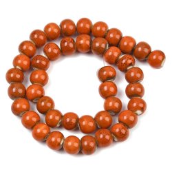Ceramic bead, orange-red, speckled, round, 8 mm, 10 pcs