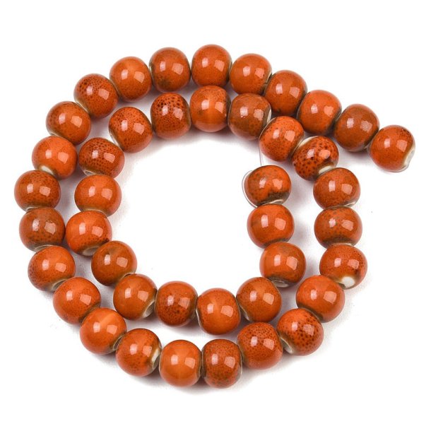 Ceramic bead, orange-red, speckled, round, 8 mm, appx. 40 pcs