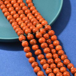 Ceramic bead, orange-red, speckled, round, 8 mm, 10 pcs